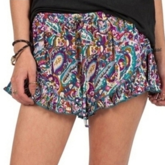 NWT Volcom Shorts Flowy Colorful Mulitcolored Size Small Stretch Waist Beachy - Picture 1 of 16